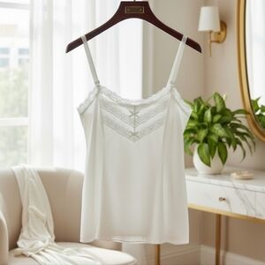 Velrose “Moonlit Lace & Bows Whisper” White Camisole – Size Medium